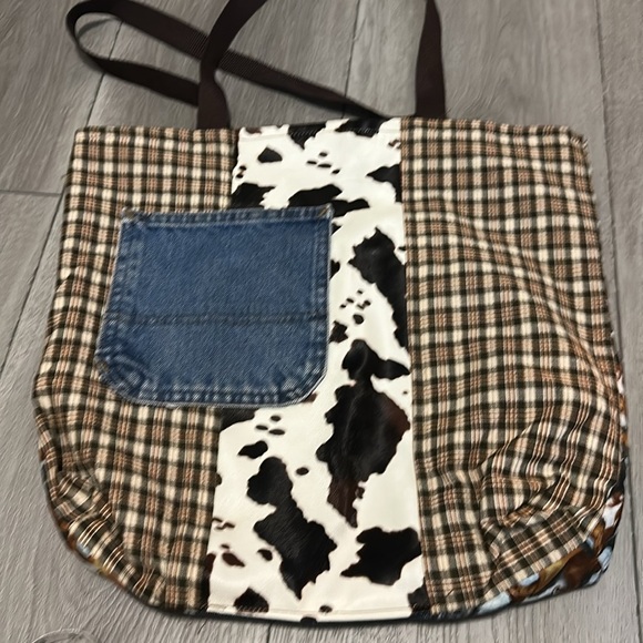Western Brown and Blue Horse Print Tote Bag - Picture 3 of 9